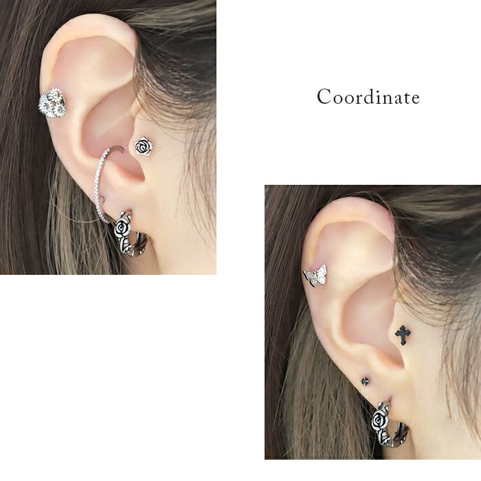 リングピアス薔薇バラレリーフリングフープピアス18G