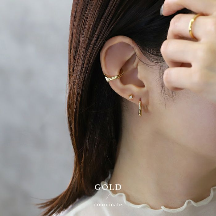 ピアス18k18金金属アレルギーフープリングつっけぱなしキャッチレス楕円変形ワンタッチ18kコーティングレディースセカンドピアスシンプルシルバーゴールドロジウムコーティング上品きれいめ耳たぶ【両耳用・2個売り】