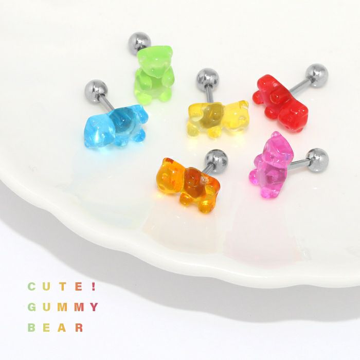 軟骨ピアスグミベアくまベアbearボディピアスポップかわいいキャンディカラーストレートバーベル16ゲージ16Gどうぶつ凛通販