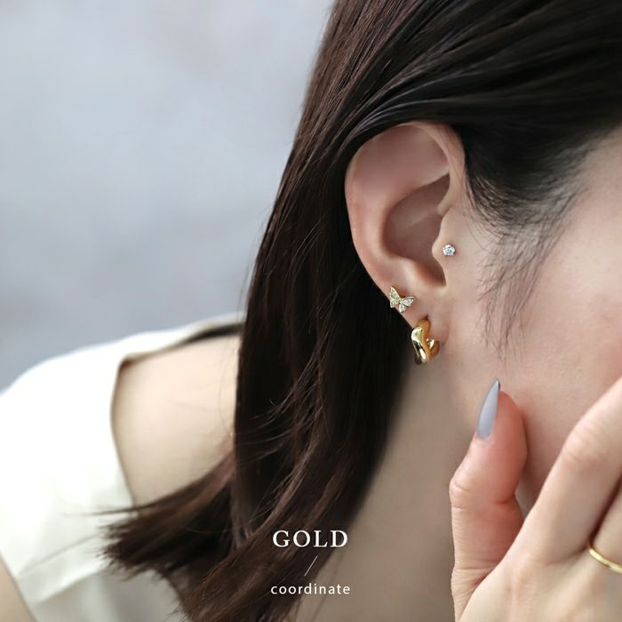 ピアス18k18金金属アレルギーフープニッケルフリーつっけぱなし18kコーティングレディースチタンポストポストピアスセカンドピアスシンプルシルバーゴールド変形歪c型ロジウムコーティング大人上品かわいいきれいめ耳たぶ【両耳用・2個売り】