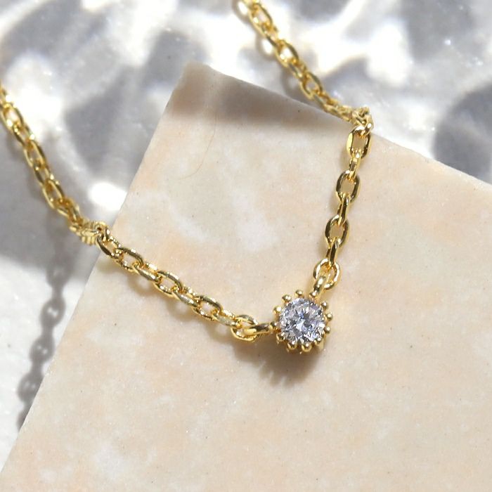 ネックレスペンダント一粒キュービックジルコニアchainあずきチェーン