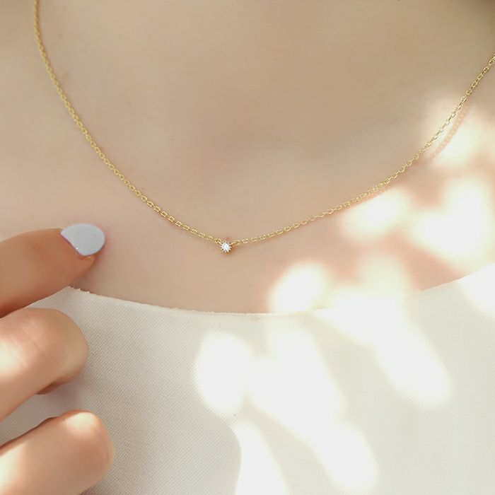 ネックレスペンダント一粒キュービックジルコニアchainあずきチェーン