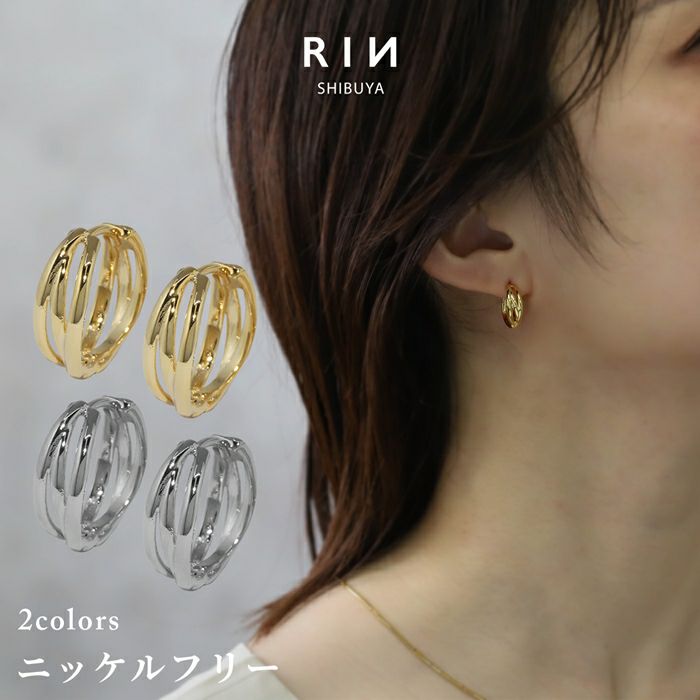 ピアス18Kコーティングトリニティ3連シンプルリングピアスフープピアス