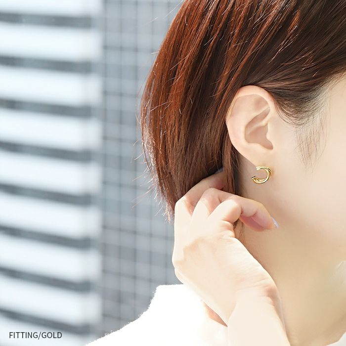 ピアス18KコーティングC形２連上品カーブおしゃれ印象的スタッドアクセサリー