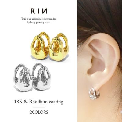 ピアス18Kコーティング楕円ドロップモードおしゃれ印象的フープリングピアスアクセサリー