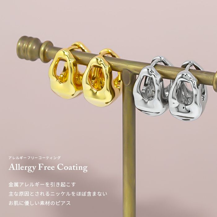 ピアス18Kコーティング楕円ドロップモードおしゃれ印象的フープリングピアスアクセサリー