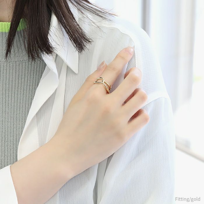 指輪リングキレイシンプルクロス華奢サイズ調整オープン16金オープンリングアクセサリー