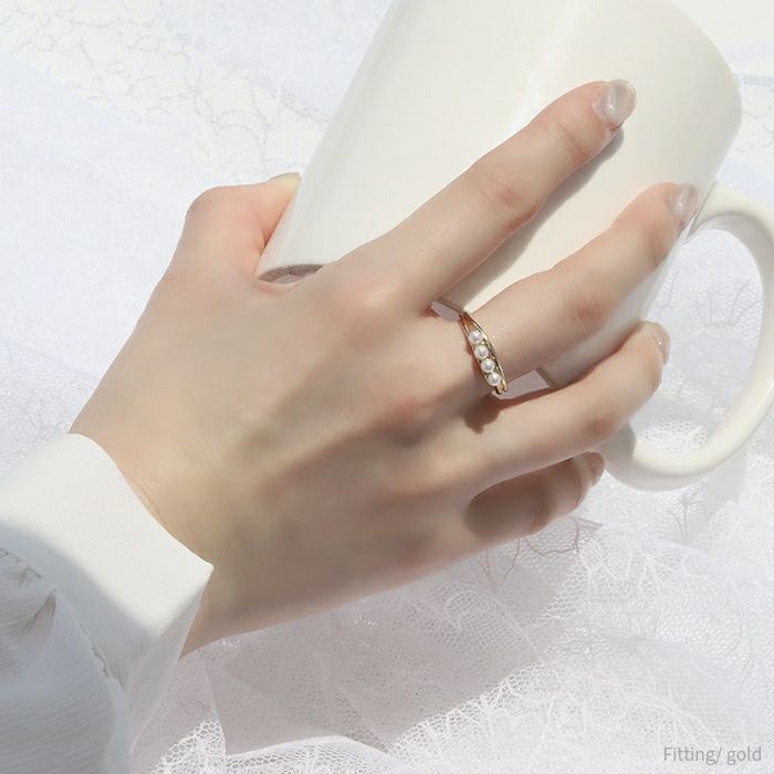 指輪リングシンプルパール4連デザインリング大人可愛い上品オープンリングアクセサリー