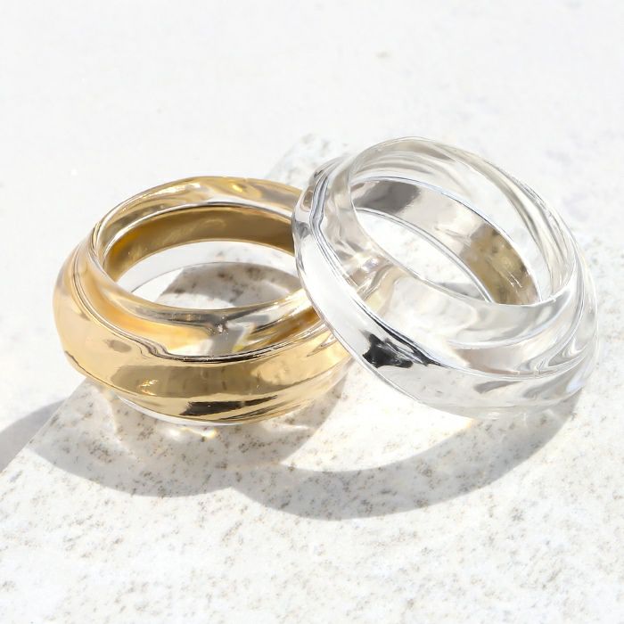 指輪リングアクリル透明シルバーゴールド金属アレルギーファッションリングメタリックアクセサリー