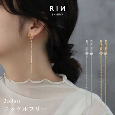 ピアス18Kコーティングチェーン揺れるジュエルキュービックジルコニアフープピアスアクセサリー
