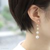 ピアスパール18Kコーティングチェーン大粒きれいドロップ揺れる上品スタッドアクセサリーレディースファッション両耳用