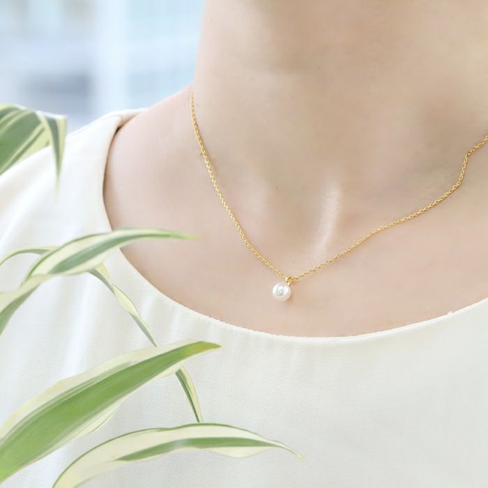 ネックレスペンダント一粒パール18金コーティングチェーンきれいフォーマル上品あずきチェーンアクセサリー