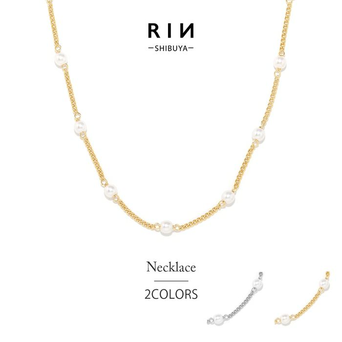 ネックレスパールアクリルパール上品16kコーティング喜平チェーンアクセサリー