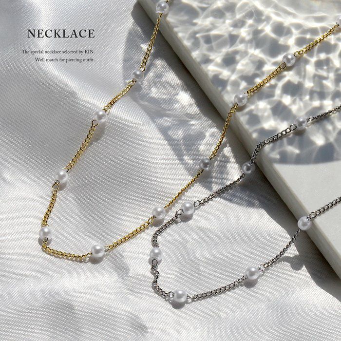 ネックレスパールアクリルパール上品16kコーティング喜平チェーンアクセサリー