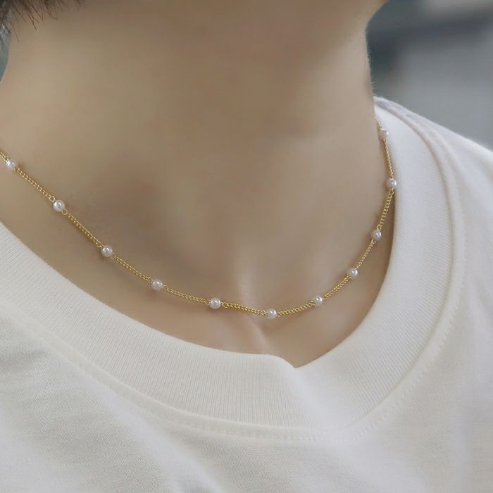 ネックレスパールアクリルパール上品16kコーティング喜平チェーンアクセサリー
