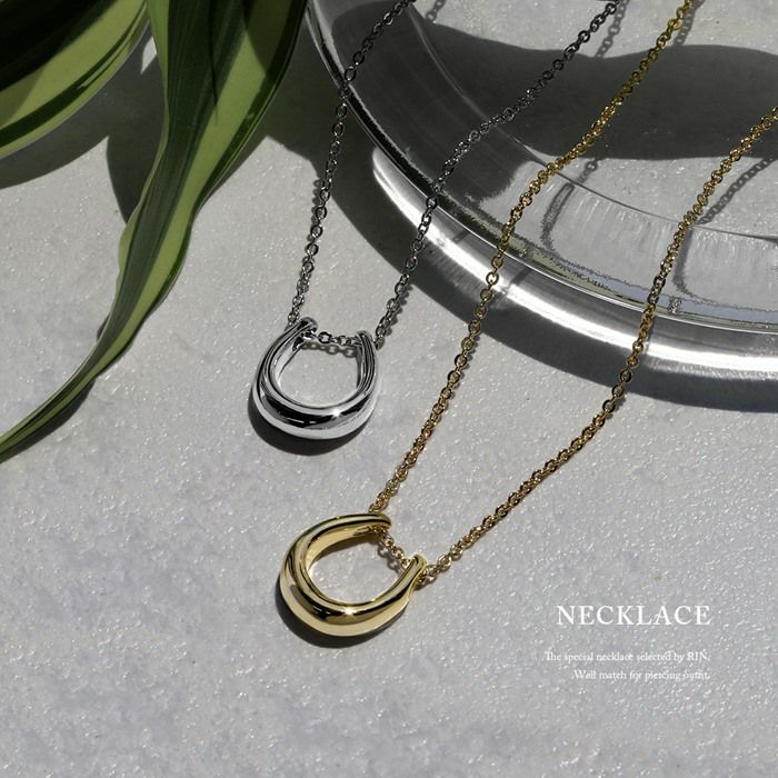 ネックレスペンダント馬蹄ホースシューラッキーかわいい16kコーティングあずきチェーンアクセサリー