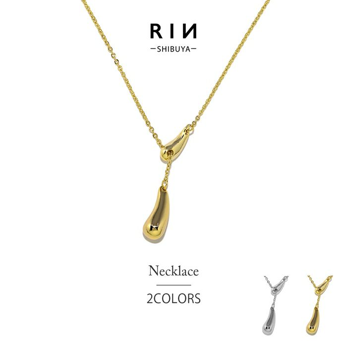 ラリエットペンダントしずく雫ドロップキレイ16kコーティングあずきチェーンアクセサリー