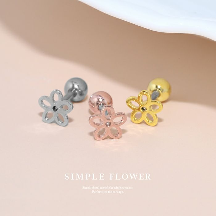 軟骨ピアス花フラワーかわいい透かしお花flowerストレートバーベル16ゲージボディピアス