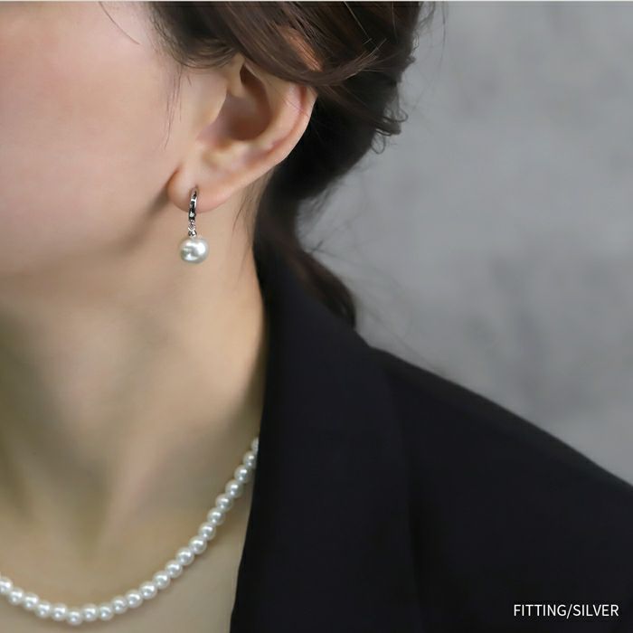 ピアス18Kコーティングパール揺れる金アレ対応きれいフォーマルリングピアスフープアクセサリー