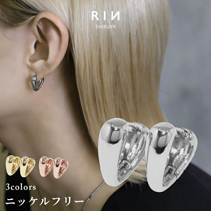 ピアス18Kコーティング逆ドロップリング金アレ対応きれい上品リングピアスフープアクセサリー
