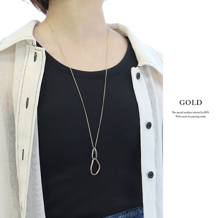 ネックレスロングネックレス楕円シンプルカジュアル16Kチェーンペンダントアクセサリー