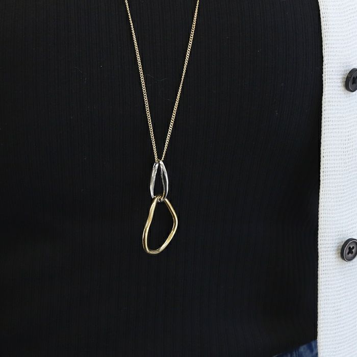 ネックレスロングネックレス楕円シンプルカジュアル16Kチェーンペンダントアクセサリー