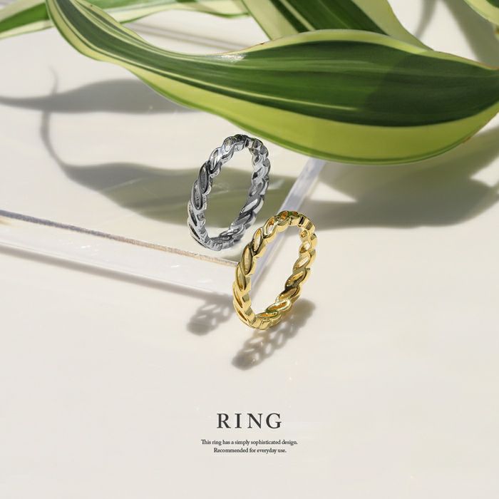 指輪リングシルバーゴールドシンプルツイストリング18金コーティングロジウムコーティングファッションリングアクセサリー