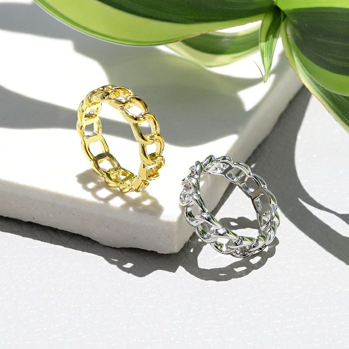 指輪リングシルバーゴールドシンプル鎖チェーン風18金コーティングロジウムコーティングファッションリングアクセサリー