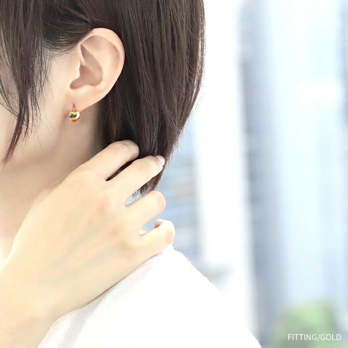 ピアス18Kコーティングハートリング丸みはーと立体感フープピアスアクセサリー