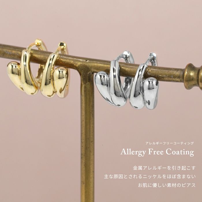 ピアス18Kコーティングシンメトリーひねりリングピアスフープピアスアクセサリー