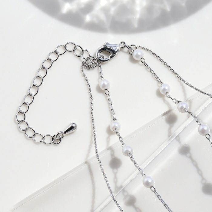 ネックレス2連パールネックレスチェーン16kコーティングきれいあずきチェーンアクセサリー