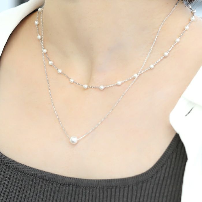 ネックレス 2連 パール ネックレス チェーン 16kコーティング きれい 上品 きれいめ オフィス あずきチェーン アクセサリー 凛 RIN オケージョン カジュアルにも使える