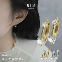 ピアスキャッチレス小ぶり18金キュービックジルコニアリングピアス大人フープピアスアクセサリー