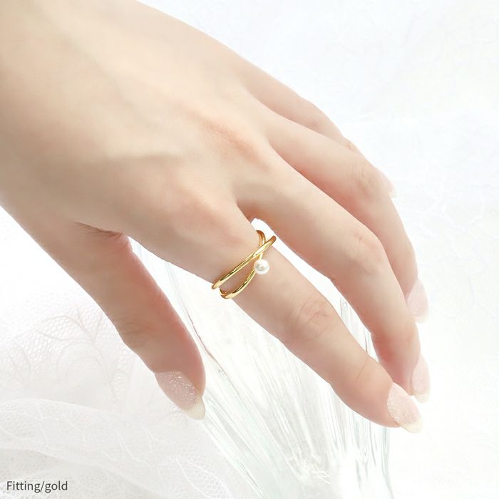 指輪リングパールキレイシンプルクロスリングデザインリングアクセサリー