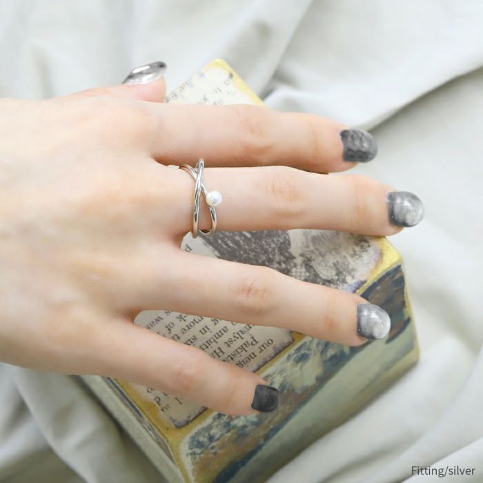 指輪リングパールキレイシンプルクロスリングデザインリングアクセサリー