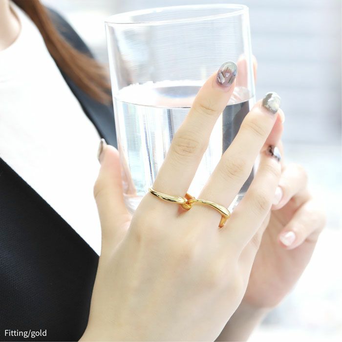 指輪リング2連ダブルフィンガーシンプルレイヤード重厚感ファッションリングアクセサリー