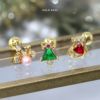 軟骨ピアスクリスマスジュエルツリートナカイ靴下キュービックジルコニアモミの木可愛いカラフルストレートバーベル16ゲージボディピアス12月ボディーピアス