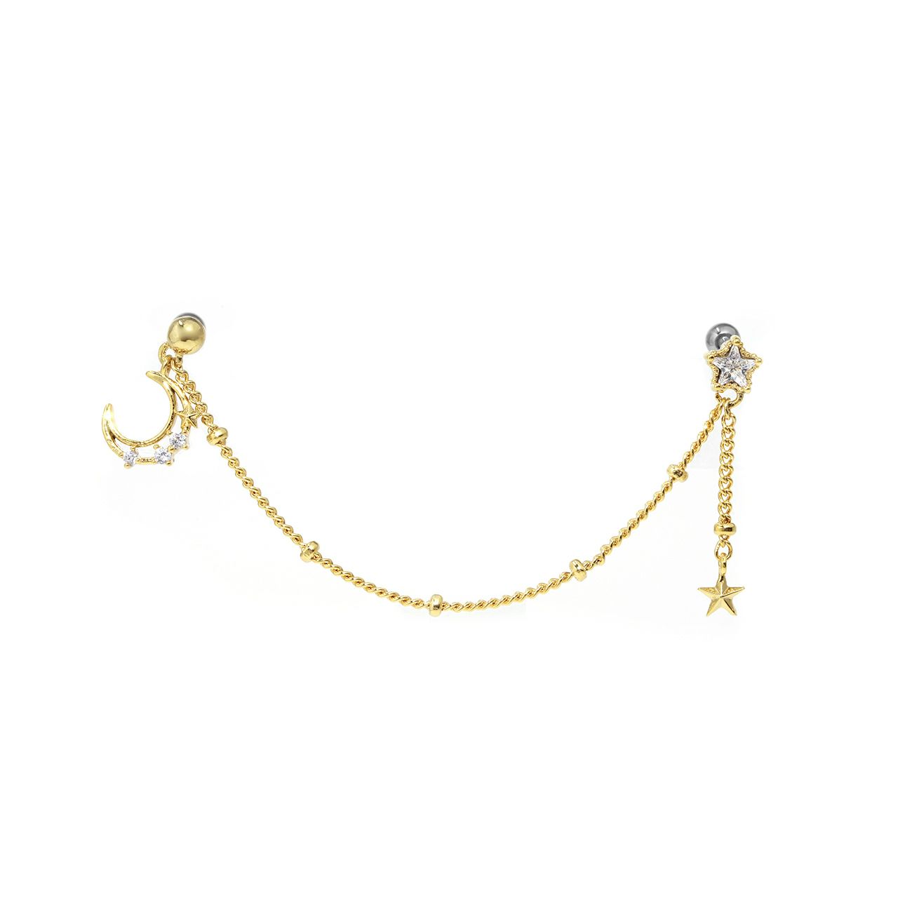 16G 軟骨ピアス ジュエル 月 星 揺れる キラキラ キュービック