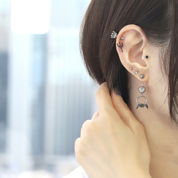 へそピアス【セット】カスタムセットバラ薔薇翼エンジェルデビル人気カーブバーベルバナナバーベル14ゲージ18ゲージボディピアス