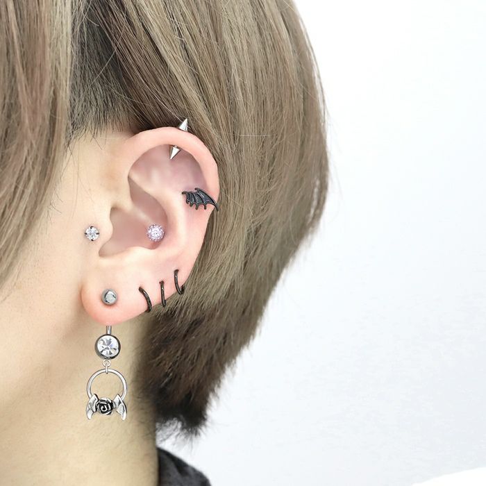 へそピアス【セット】カスタムセットバラ薔薇翼エンジェルデビル人気カーブバーベルバナナバーベル14ゲージ18ゲージボディピアス
