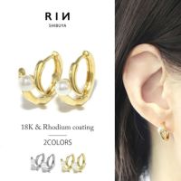 ピアス18Kコーティングパールシンプルシルバーゴールドリングピアスフープアクセサリー