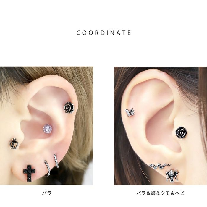 as808】八重の華麗なバラのピアス［チタンポスト、チタン