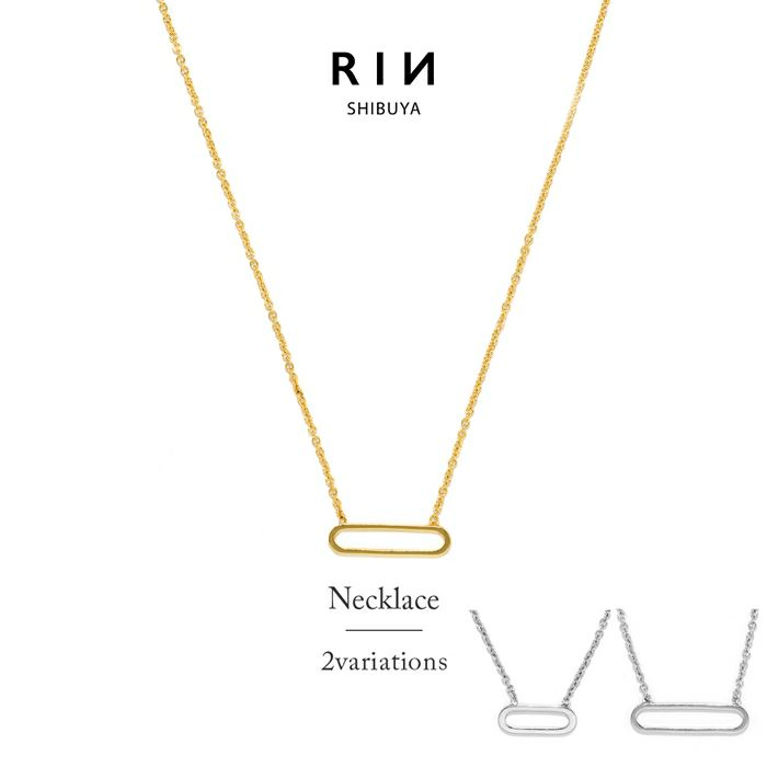 ネックレスオーバル楕円シンプルペンダントロジウム18kコーティングあずきチェーンアクセサリー