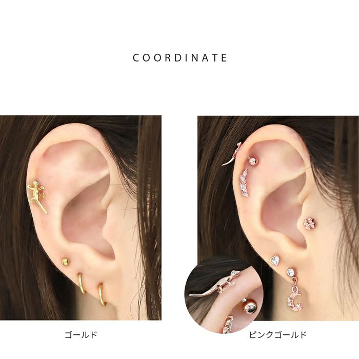 軟骨ピアストカゲとかげ蜥蜴は虫類爬虫類いきものリザード16Ｇおめめキラキラヤモリストレートバーベル16ゲージボディピアス