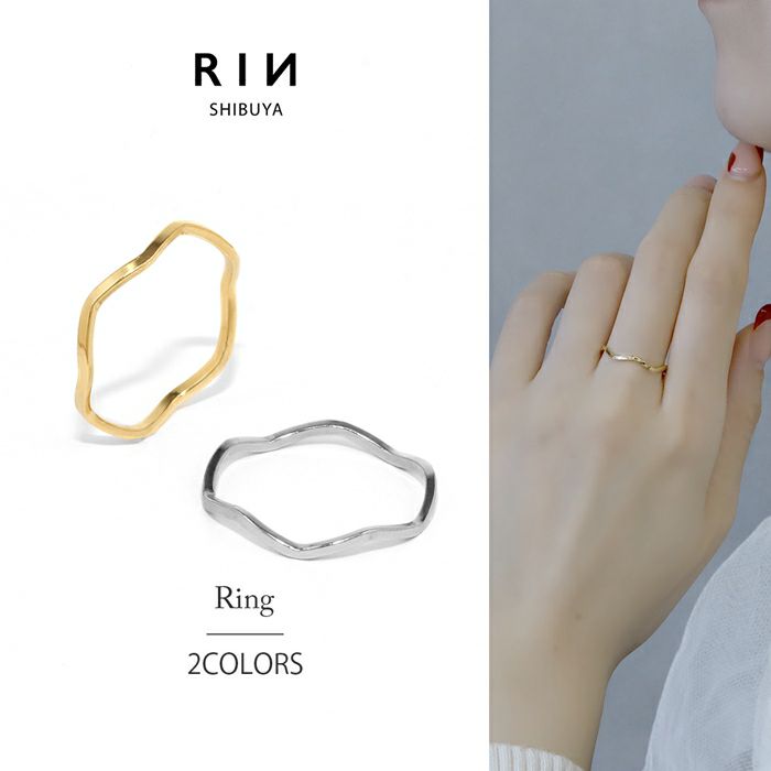 指輪リングウェーブ波フェミニンシンプル18Kロジウムピンキーファッションリングアクセサリー