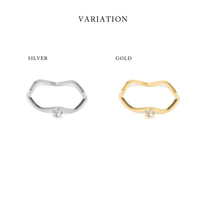 指輪リング一粒ジュエリーウェーブ波フェミニンシンプル18Kロジウムピンキーファッションリングアクセサリー