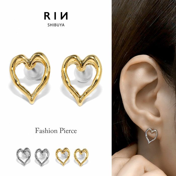 ピアス16Kコーティングオープンハートスタイリッシュチタンポストスタッドアクセサリー