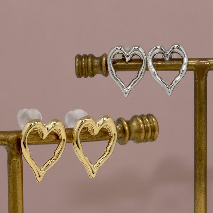 ピアス16Kコーティングオープンハートスタイリッシュチタンポストスタッドアクセサリー