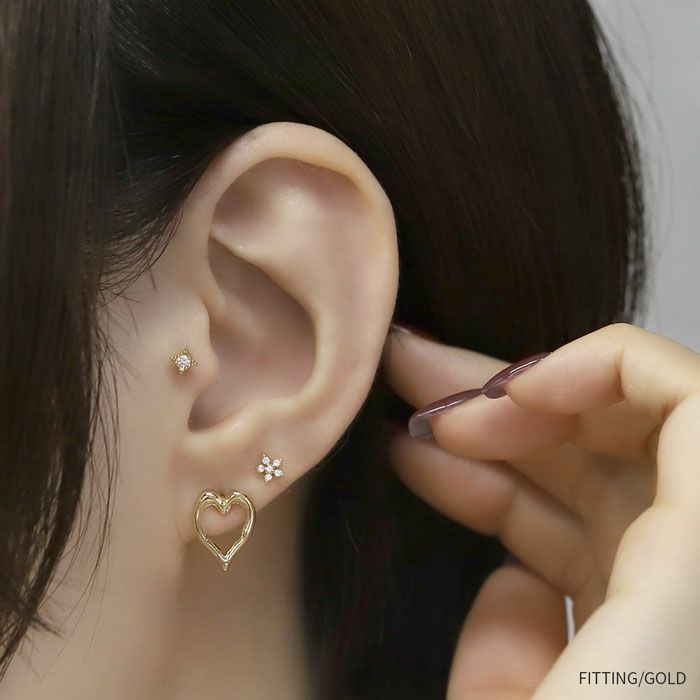 ピアス16Kコーティングオープンハートスタイリッシュチタンポストスタッドアクセサリー