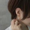 ピアス16Kコーティングパールラインエレガントチタンポストセレモニーフープピアススタッドアクセサリー